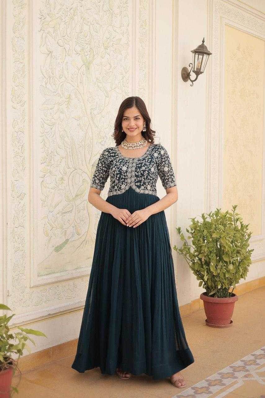 Faux Embroidery Long Gowns - MYLUXURY LANE ENTERPRISE